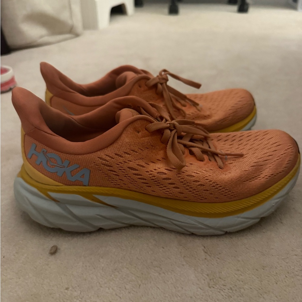 Hoka Tangerine and Yellow Athletic Shoes